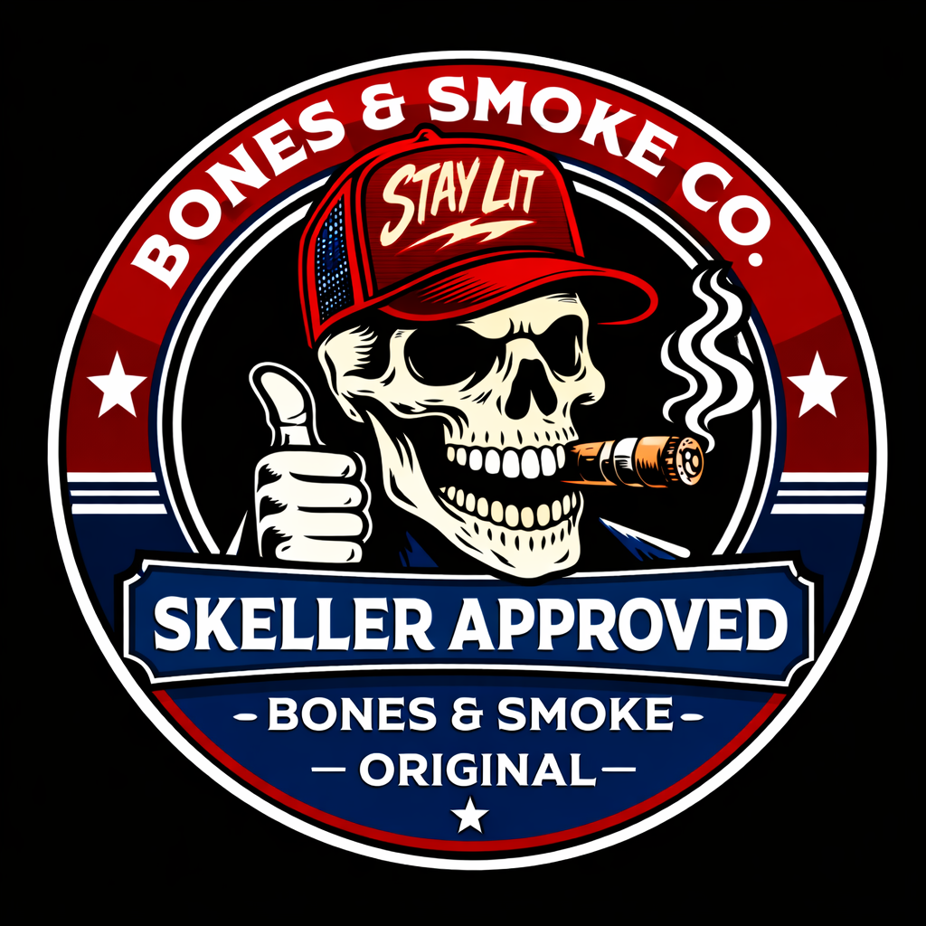 Skeller Approved Bones and Smoke Original Design Badge